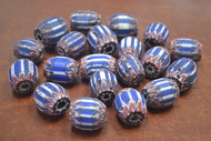 25 Pcs Handmade Blue & White Stripe Chevron Glass Beads