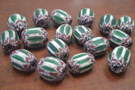 25 Pcs Handmade Green & White Stripe Chevron Glass Beads