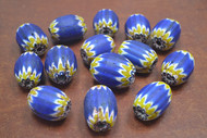 18 Pcs Handmade Blue Stripe Chevron Glass Beads