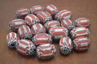 25 Pcs Handmade Red & White Stripe Chevron Glass Beads