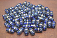 90 Pcs Handmade Fancy Dark Blue Stripe Glass Tube Beading Beads