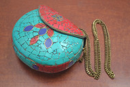 Handmade Turquoise Shell Clutch Metal Brass Purse