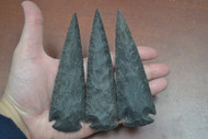 3 Pcs Assort Black Agate Stone Spearhead Arrowhead 4 1/2" - 5"