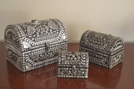 3 Boxes Set -  Handmade Agate Gemstone Cabochon Decorated Dome Chest Box