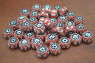 80 Pcs Handmade Red Stripe Chevron Glass Beads