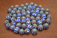 100 Pcs Handmade Blue Stripe Chevron Glass Beads