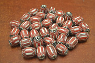 60 Pcs Handmade Red Stripe Chevron Glass Beads