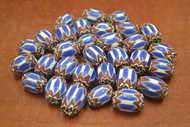 60 Pcs Handmade Blue & White Stripe Chevron Glass Beads