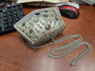 Gemstone Clutch Brass Metal Purse 6"