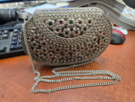 Gemstone Flower Gemstone Clutch Brass Metal Purse 7"