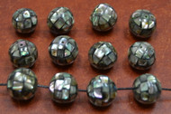 12 Pcs Round Abalone Shell Mosaic Loose Beads 15mm