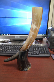 Dark Honey Buffalo Horn Drinking Cup With Stand