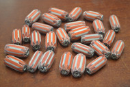 25 Pcs Antique White & Orange  Chevron Glass Beads