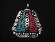 Malachite And Coral Silver Plated Pendant