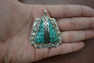 Green Turquoise Look Shell Silver Plated Pendant
