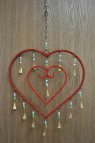 Handmade Red Rusty Iron Metal Bells Heart Windchime
