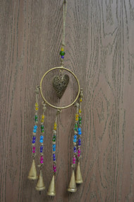 Handmade Metal Rusty Iron Heart Bells With Glass Beads Windchime