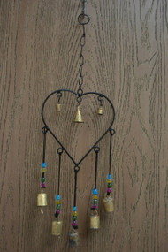 Handmade Heart Metal Rusty Iron Heart Bells With Glass Beads Windchime