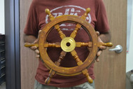 Wood Steering Wheel Boat Brass Center Wall Decor 18"