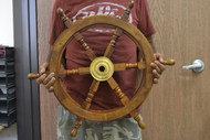 Wood Steering Wheel Boat Brass Center Wall Decor 24"