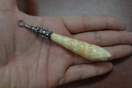 Mitra Terebra Seashell Agate Gemstone Brass Capped Pendant
