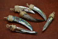 6 Pcs Assort Abalone Shell Tusk With Rope Pendants