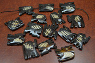 15 Pcs Chocolate Brown Carved Elephant Buffalo Bone Beads 1"