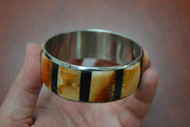 Orange Lion Paw Shell Stainless Steel Bangle Bracelet 1"