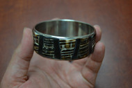 Brown Mother of Pearl Shell Stainless Steel Bangle Bracelet 1"
