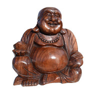 Large Laughing Wooden Buddha