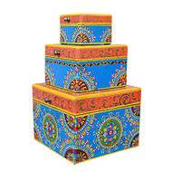Set of Three Hand Painted Wooden Boxes