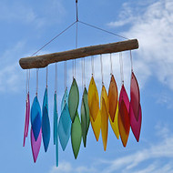 Rainbow Frosted Glass Leaf Wind Chime