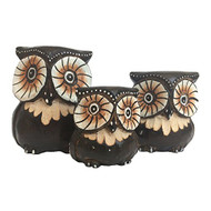 Family Of Three Wooden Owls