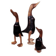 Family of Three Wooden Ducks