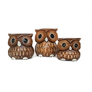 Set of 3 Wooden Tawny Owls