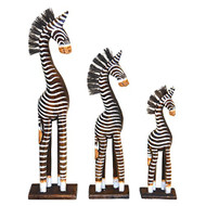 Family Of Three Wooden Zebras