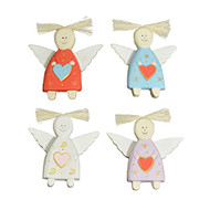 Set Of Four Wooden Painted Angels