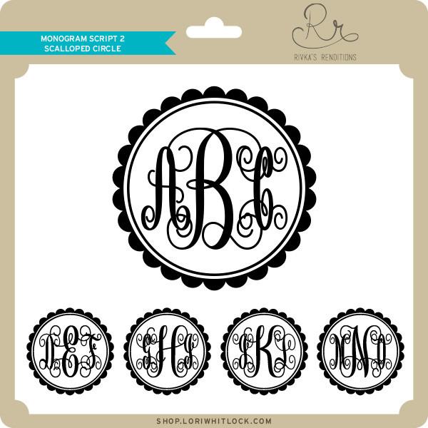 Monogram Script 2 Scalloped Circle - Lori Whitlock's SVG Shop