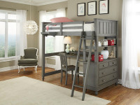 Shown with desk below loft bed