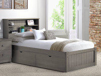 Rustic Brushed Pine Bookcase Platform Bed - Grey