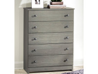 Rustic Brushed Pine 5 Drawer Chest - Grey