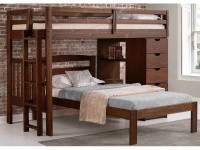 Rustic Brushed Pine Loft with Chest and Straight Ladder Twin/Twin - Chestnut