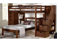 Rustic Brushed Pine Loft with Chest and Staircase Twin/Twin - Chestnut