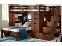 Rustic Brushed Pine Loft with Chest, Desk and Staircase Twin/Twin - Chestnut