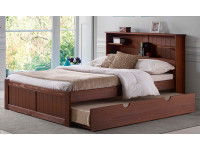 Rustic Brushed Pine Bookcase Platform Bed - Chestnut