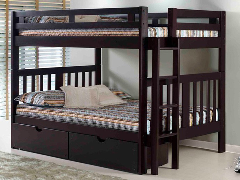 Solid Pine Bunk Bed With End Ladder Full Full Espresso