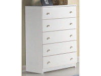 Solid Pine 5 Drawer Chest - White