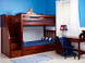 High Bunk with Stairs Left in Chestnut. Shown with Optional pair of underbed drawers. Also available with angled ladder or straight ladder.  72" height good for 8' ceilings. Get the Top and Bottom Low Profile mattresses at The Bedroom Source. They will be delivered same time as the bed with no extra delivery charge. Special financing available.*