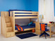 Low Bunk with Stairs Left in Natural. Also available with angled ladder or straight ladder. 61" height good for low ceilings. Get the Top and Bottom Low Profile mattresses at The Bedroom Source. They will be delivered same time as the bed with no extra delivery charge. Special financing available.*