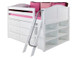The Maxtrix Low Loft has 32" of clearance under the top bed. Pictured in white with curved ends, two 3 drawer chests and a side bookcase. One of many possible configurations. Shown in full size but also comes in twin size. Angled ladder can set up left or right. 80" total length left to right. Get the low profile mattress at the Bedroom Source. It will be delivered same time as the bed with no extra delivery charge. Special financing available*